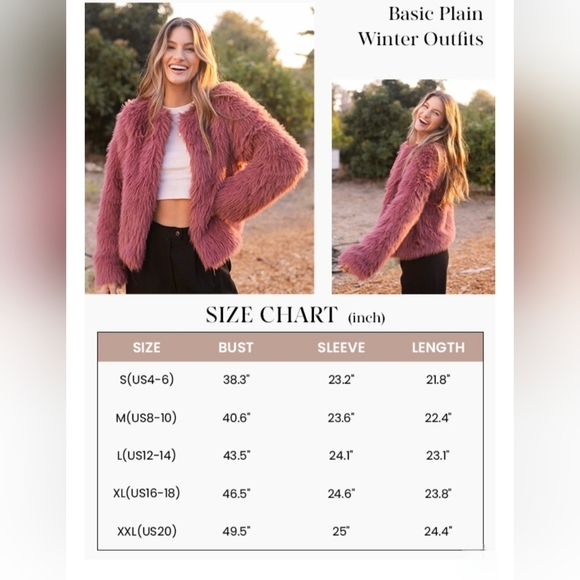 PRETTY GARDEN Faux Fur Shaggy Warm Outerwear #1048 NWOT - Picture 12 of 12